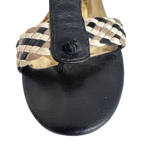 EUC Michael Kors Black Gold Tan Woven Leather Heel Sandals Sz 7.5 M - Picture 4 of 11